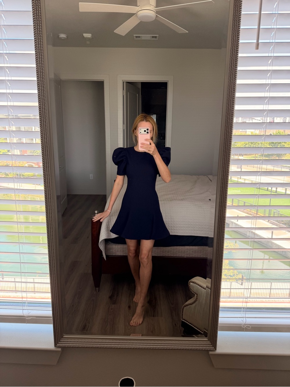 Likely Navy Puff-Sleeve Mini Dress